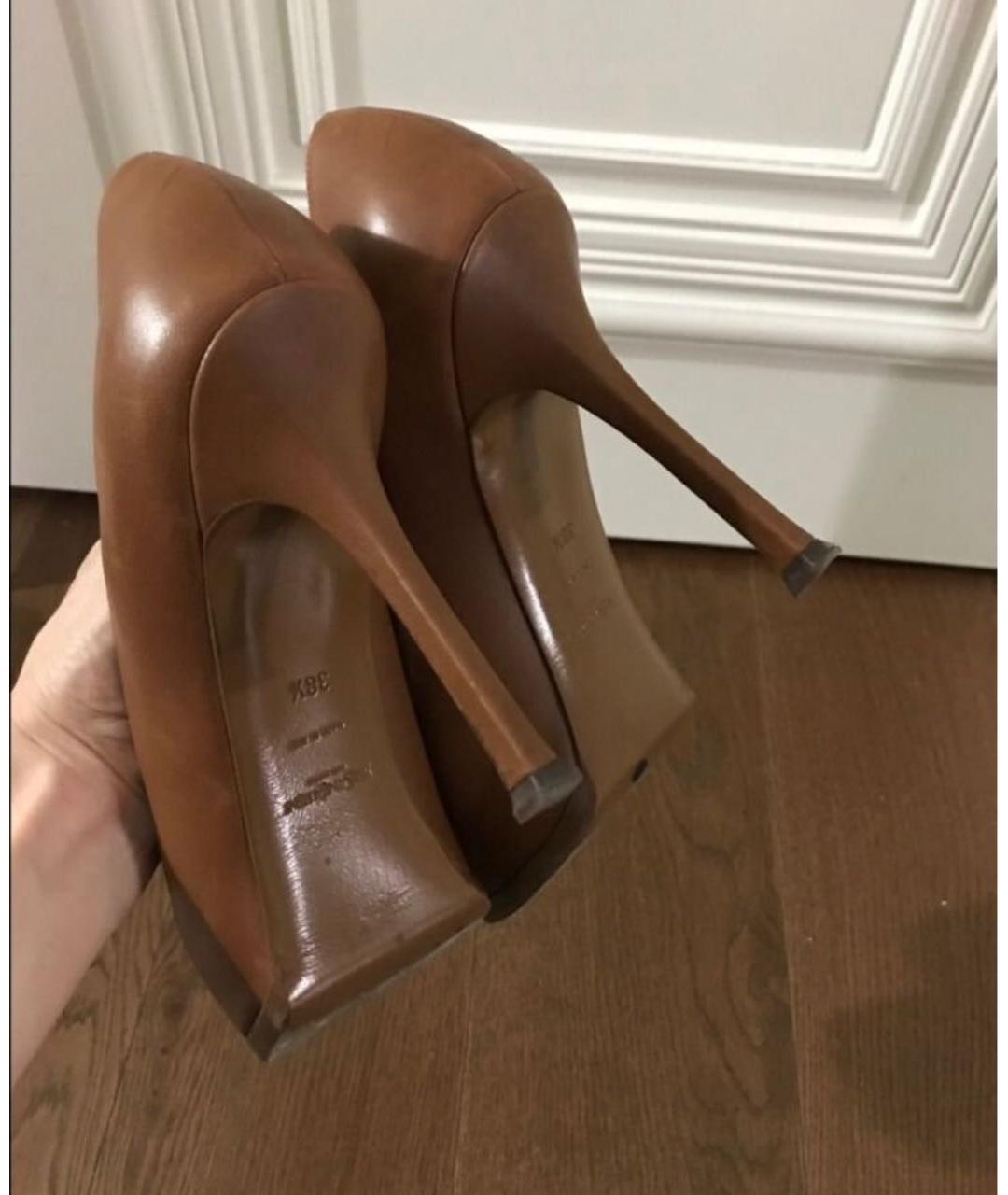 SAINT LAURENT Коричневые кожаные туфли, фото 4