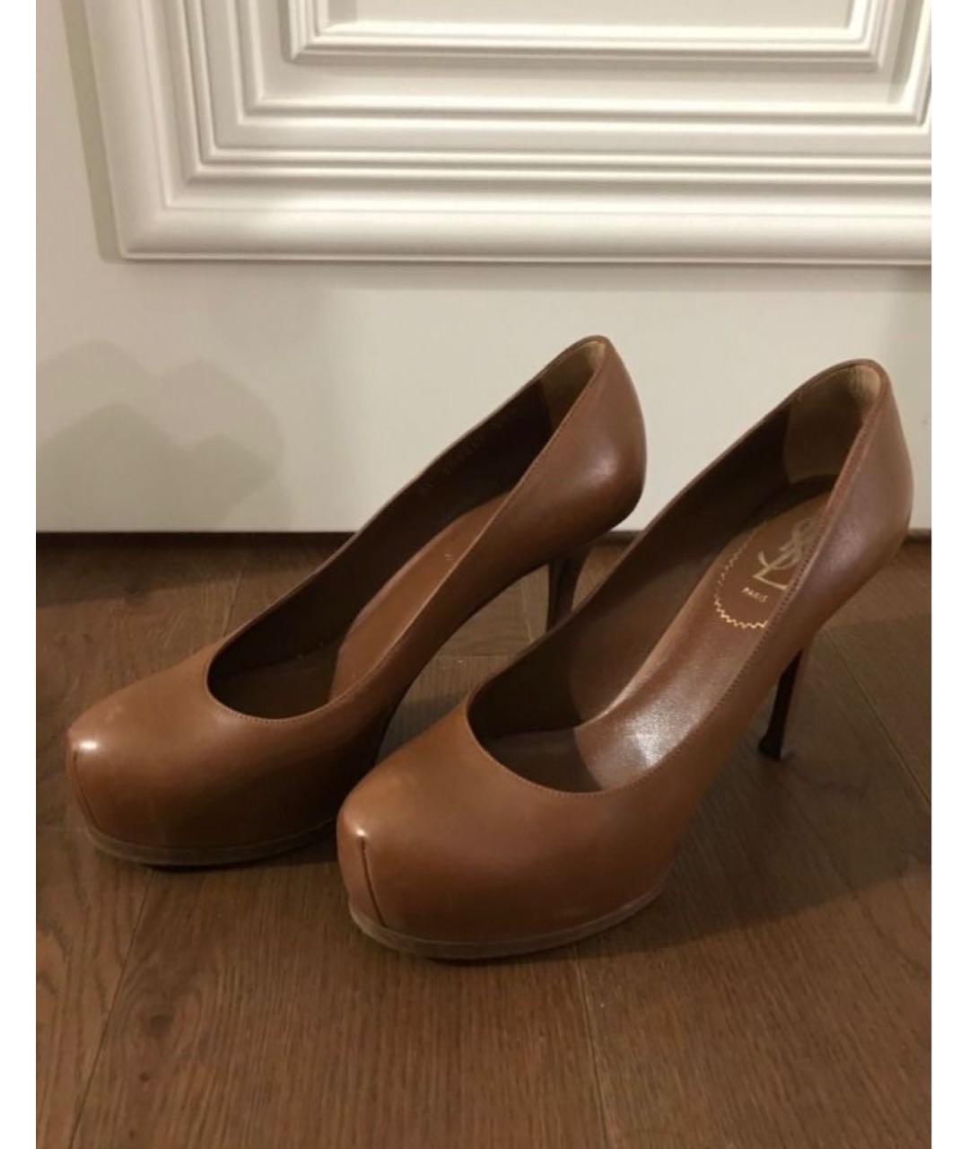 SAINT LAURENT Коричневые кожаные туфли, фото 5
