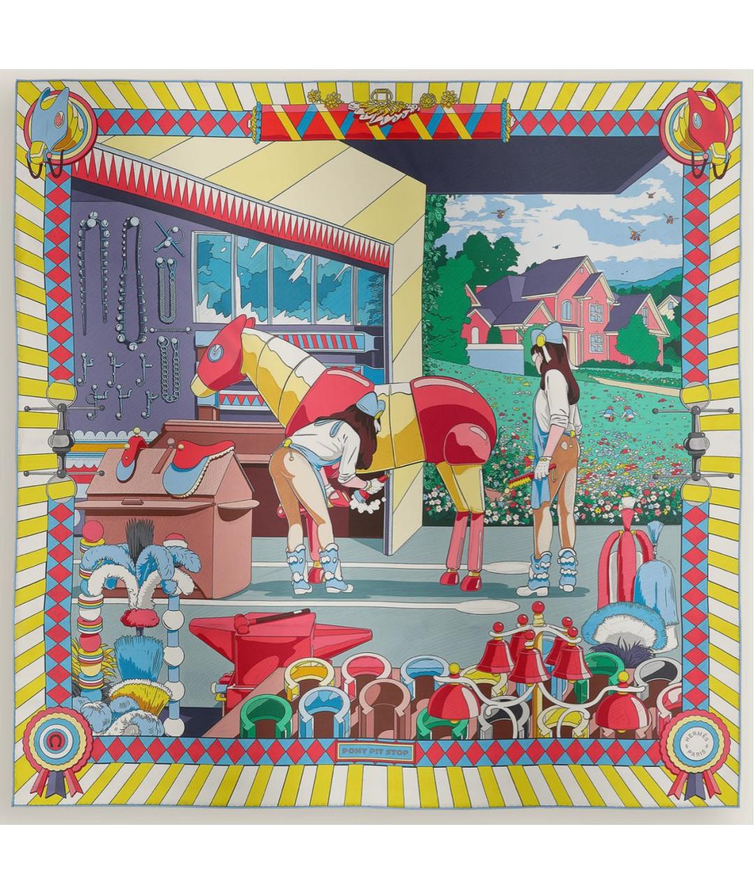 HERMES Мульти шелковый платок, фото 2