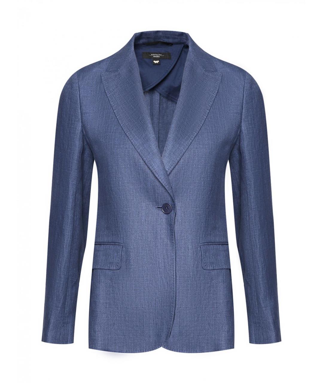 WEEKEND MAX MARA Темно-синий льняной костюм с брюками, фото 8