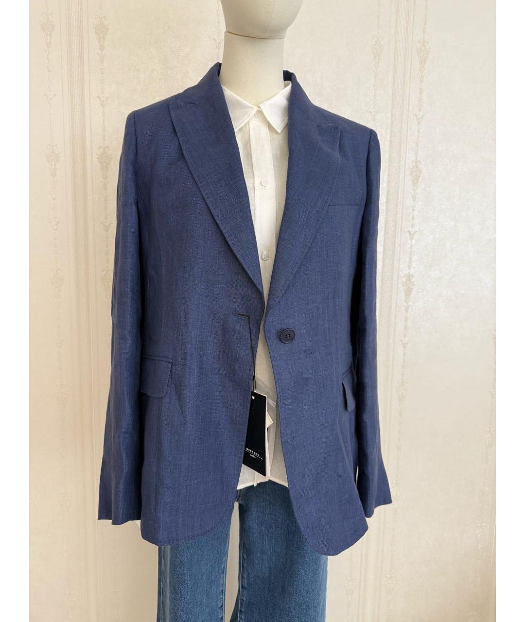 WEEKEND MAX MARA Темно-синий льняной костюм с брюками, фото 5