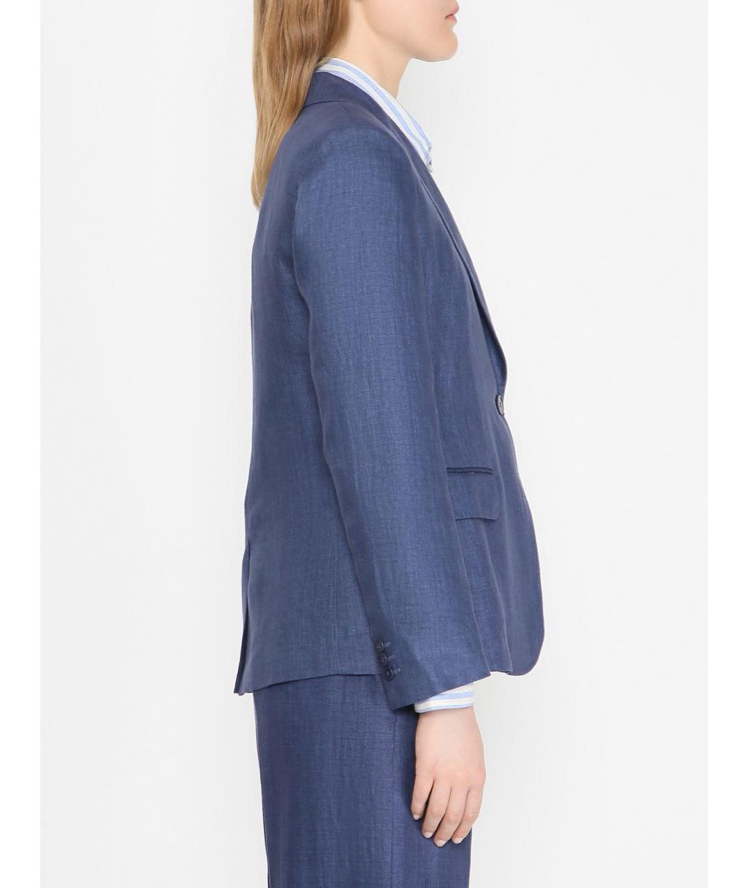 WEEKEND MAX MARA Темно-синий льняной костюм с брюками, фото 4