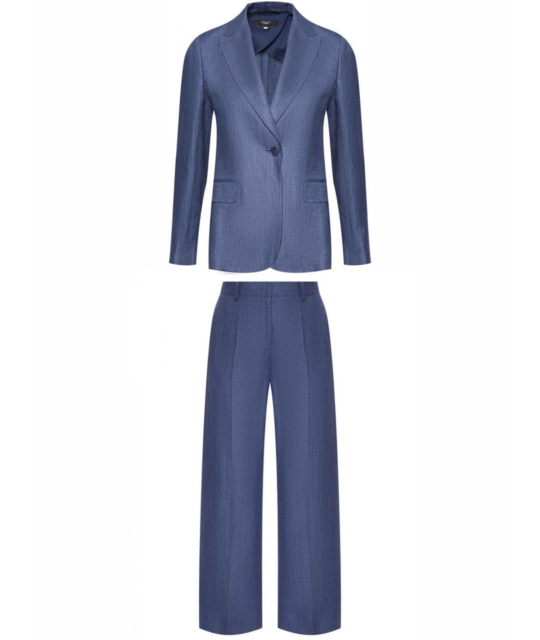 WEEKEND MAX MARA Темно-синий льняной костюм с брюками, фото 1