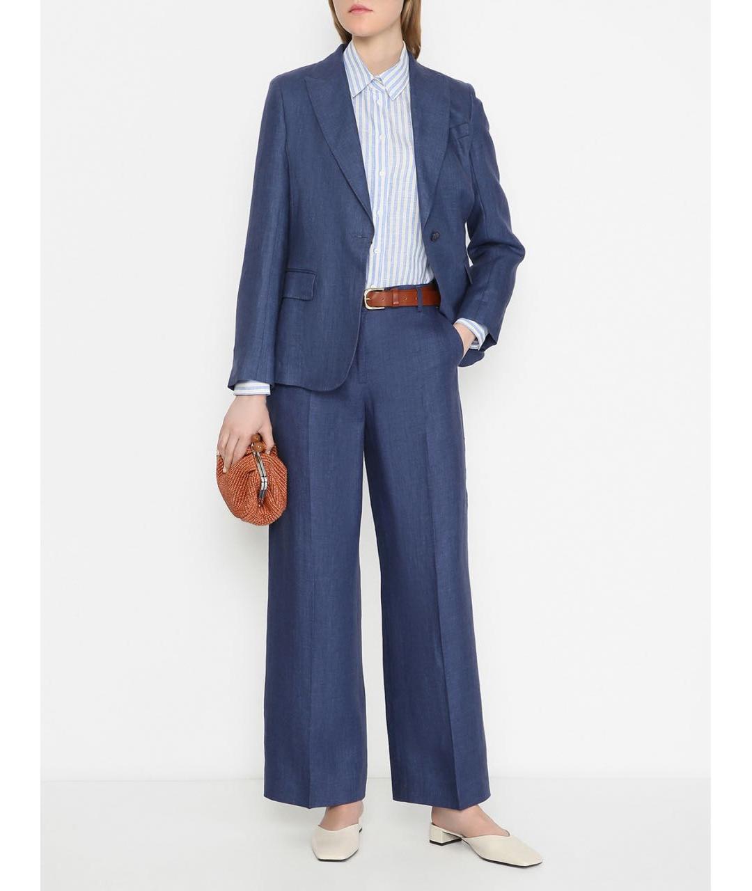 WEEKEND MAX MARA Темно-синий льняной костюм с брюками, фото 3