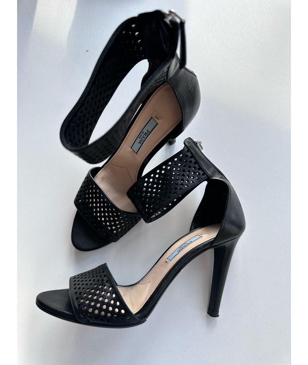 PRADA Черные кожаные босоножки, фото 2