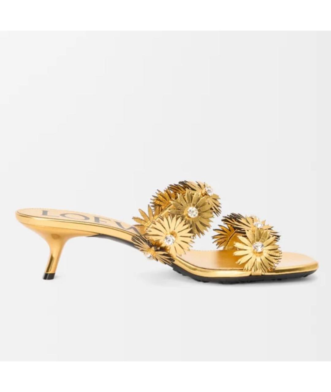 LOEWE Золотые кожаные мюли, фото 6