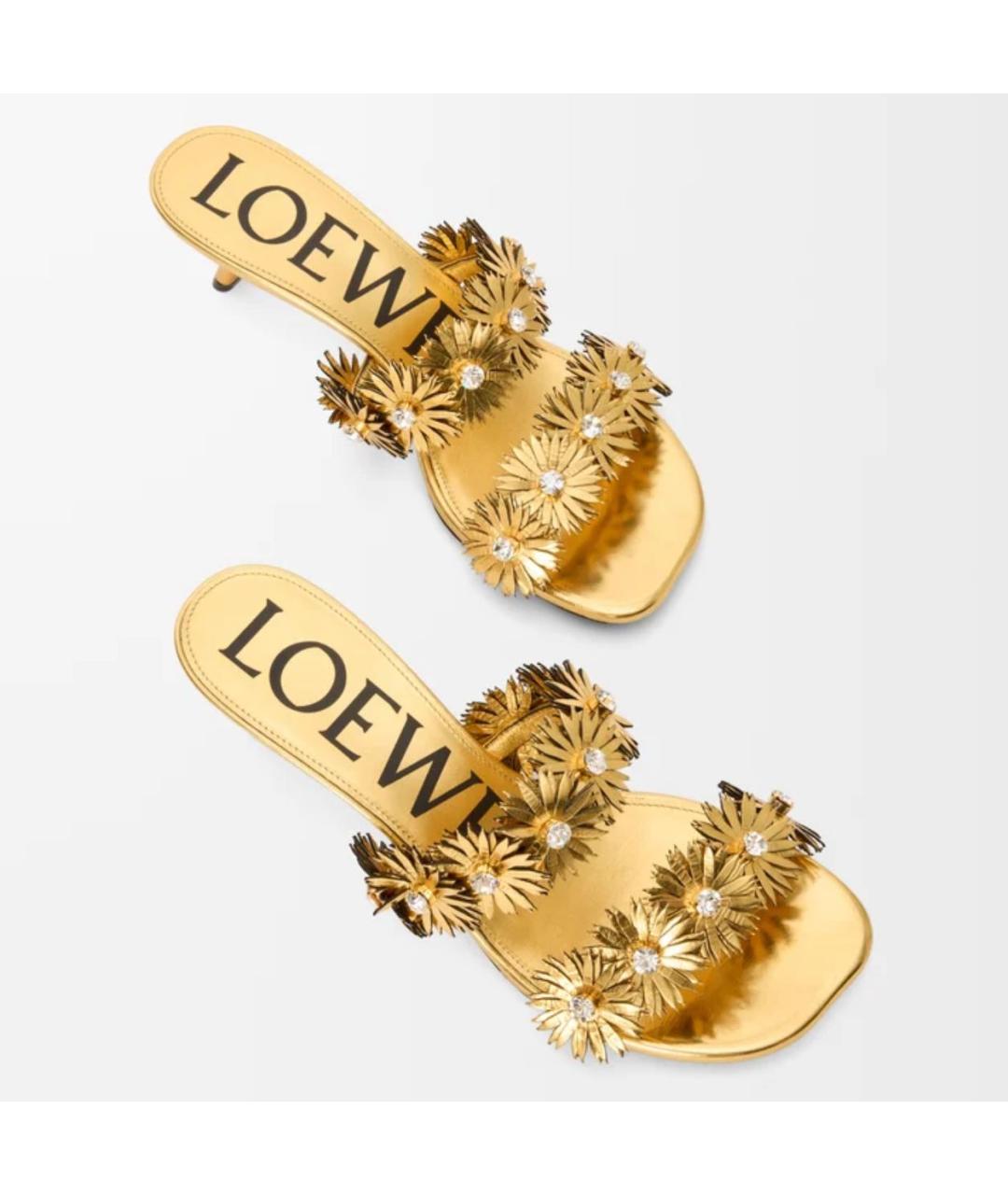 LOEWE Золотые кожаные мюли, фото 4