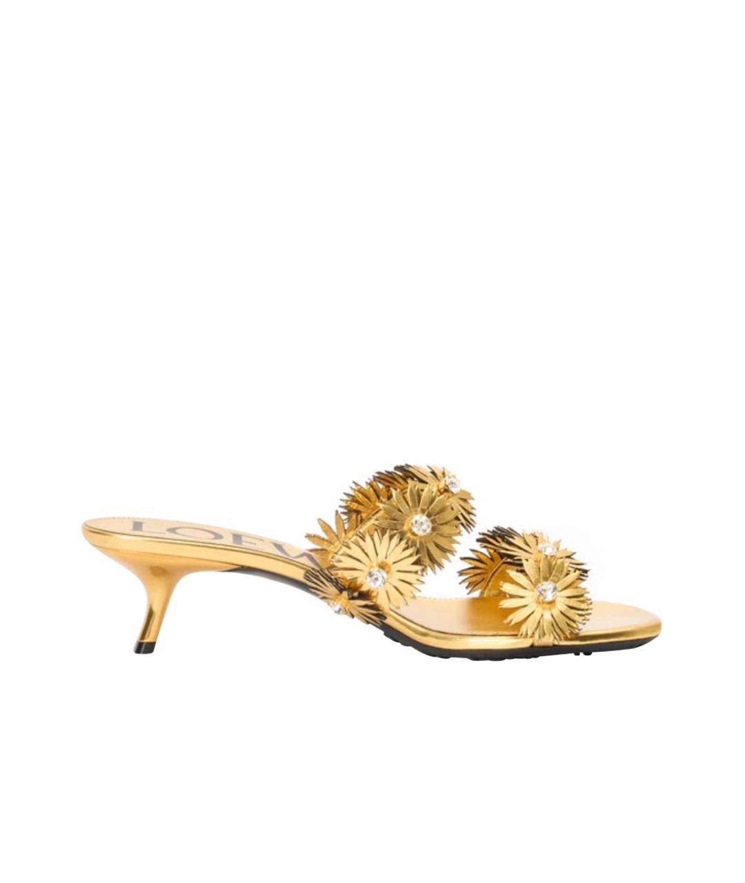 LOEWE Золотые кожаные мюли, фото 1