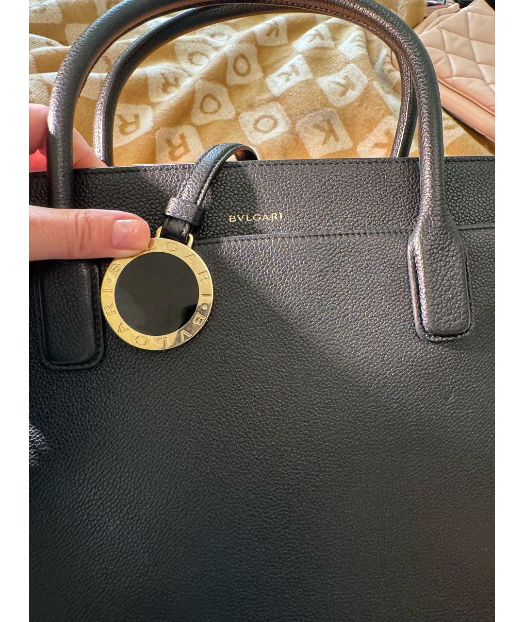 BVLGARI Черная кожаная сумка тоут, фото 3