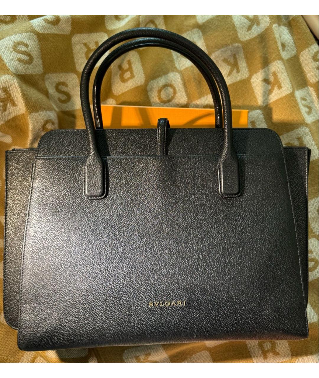 BVLGARI Черная кожаная сумка тоут, фото 2