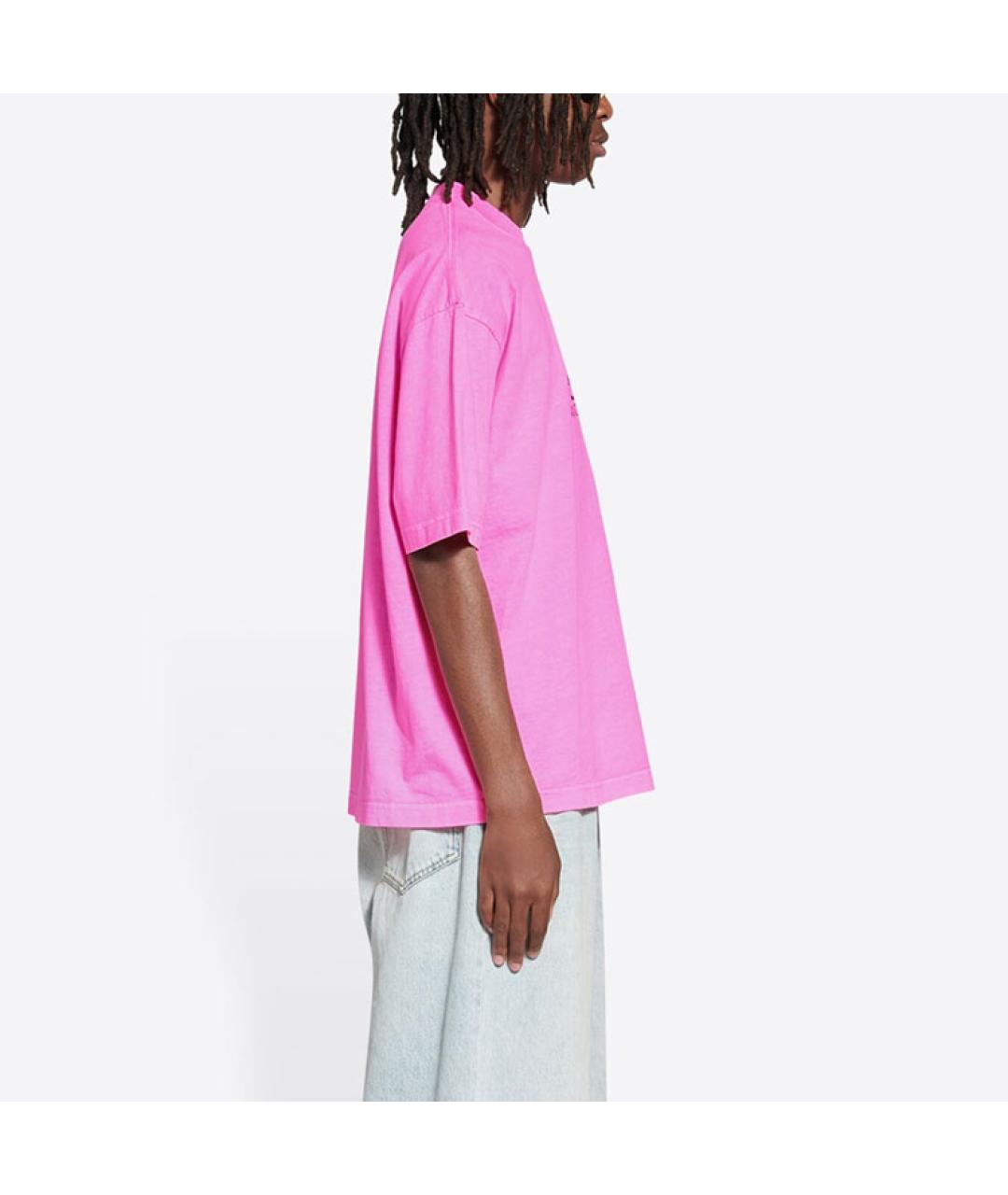 BALENCIAGA Розовая хлопковая футболка, фото 4