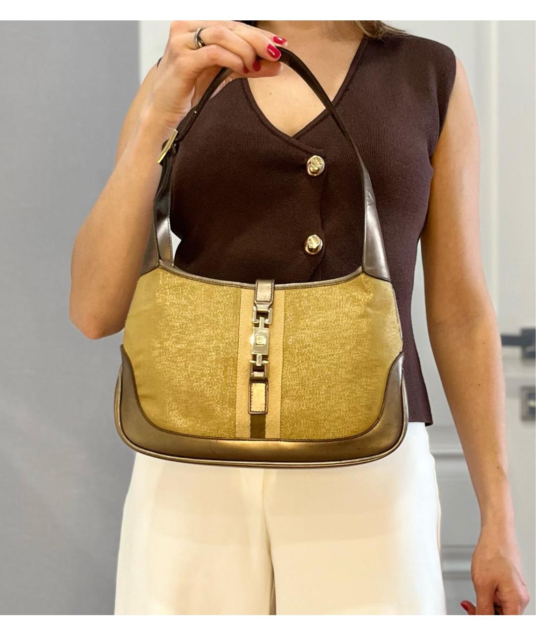 GUCCI Золотая кожаная сумка с короткими ручками, фото 6