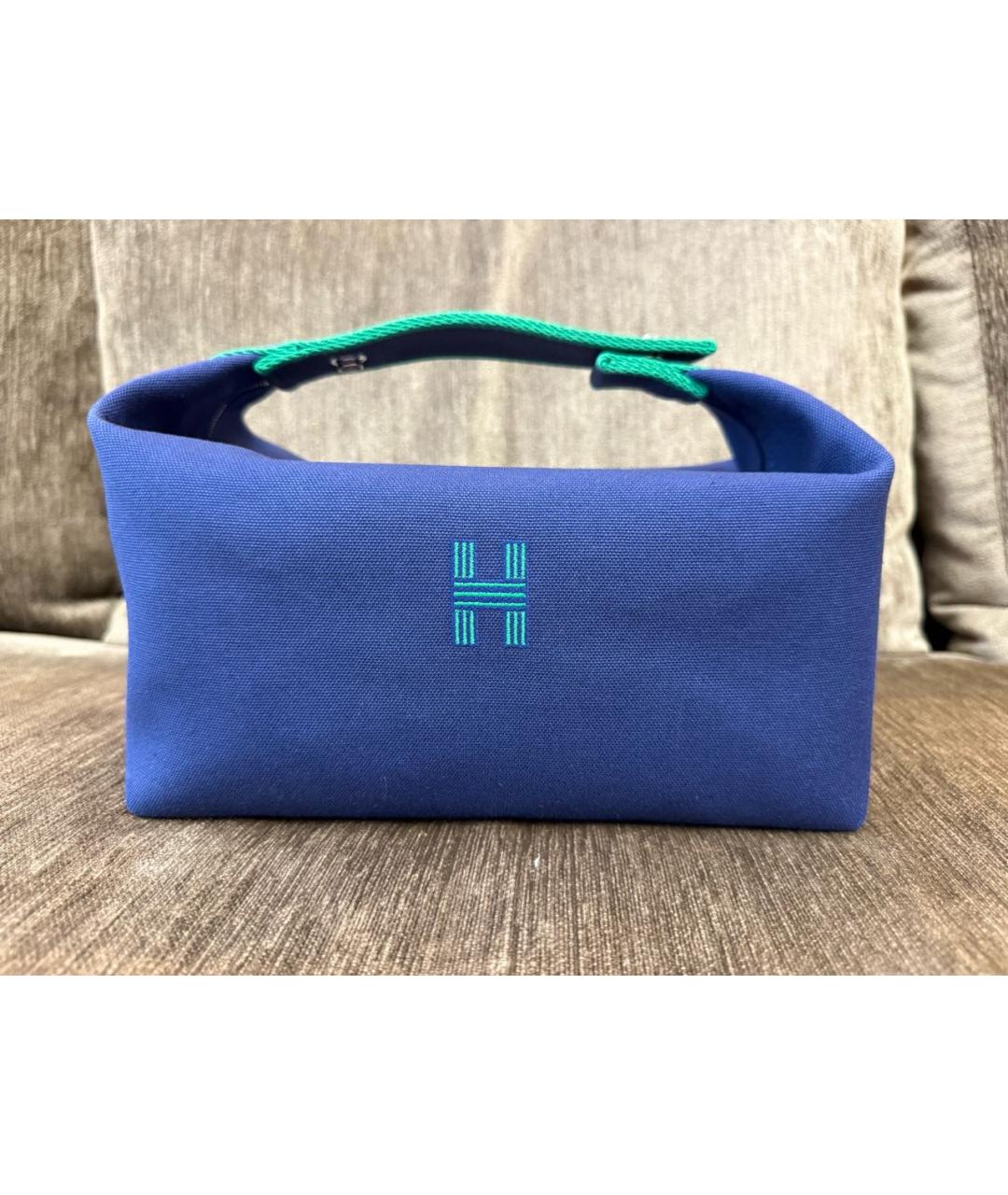 HERMES Синяя хлопковая косметичка, фото 5