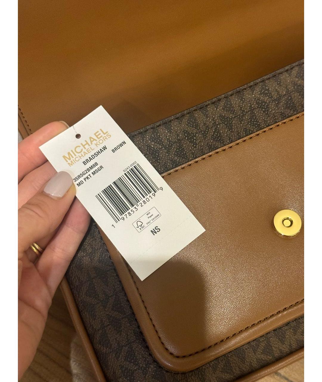 MICHAEL KORS Коричневая сумка через плечо из искусственной кожи, фото 7