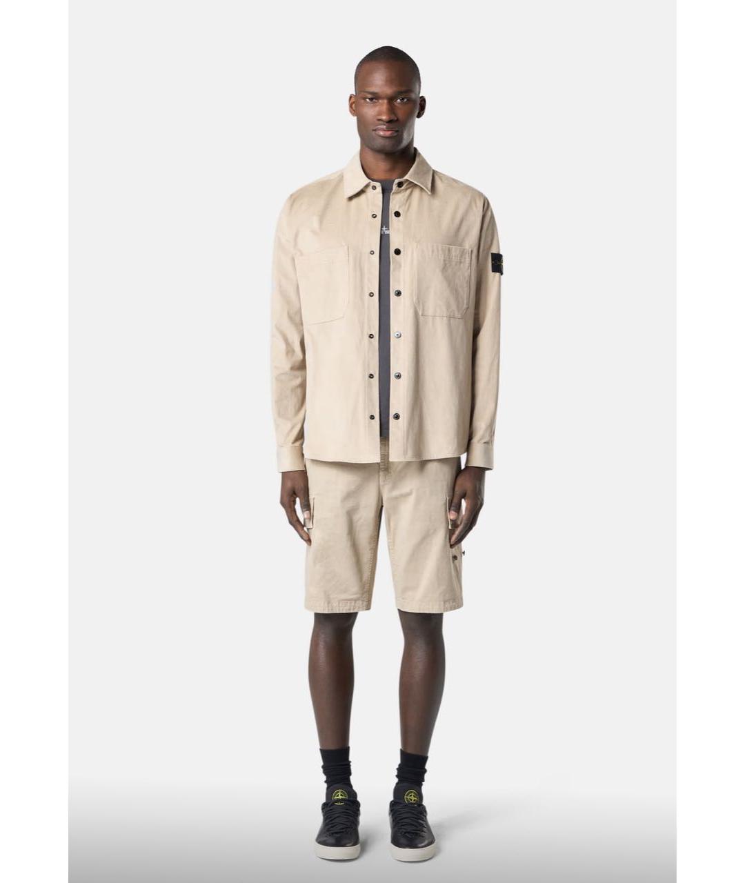 STONE ISLAND Бежевая хлопковая кэжуал рубашка, фото 5
