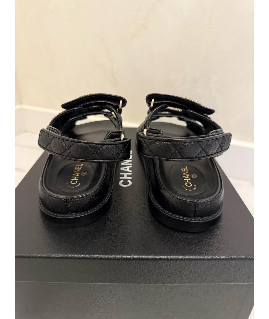 CHANEL Черные кожаные сандалии, фото 4
