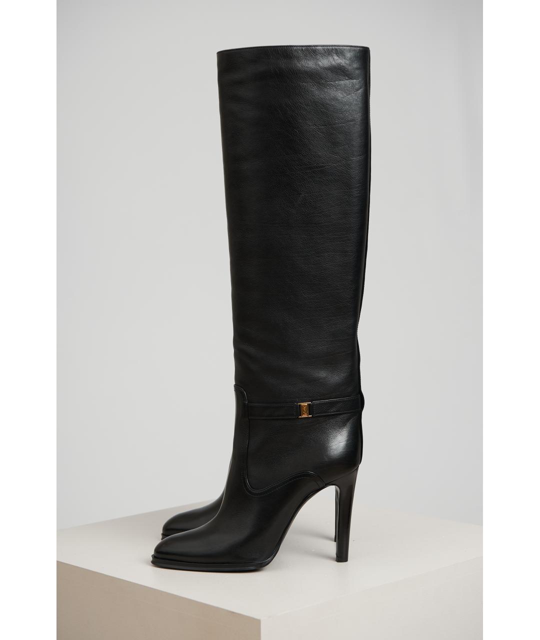 SAINT LAURENT Черные кожаные ботфорты, фото 3