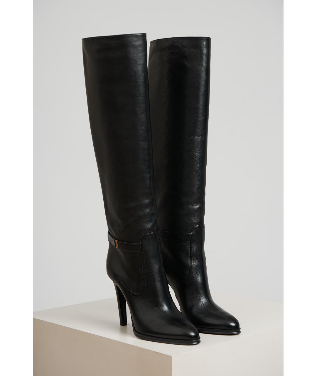 SAINT LAURENT Черные кожаные ботфорты, фото 2