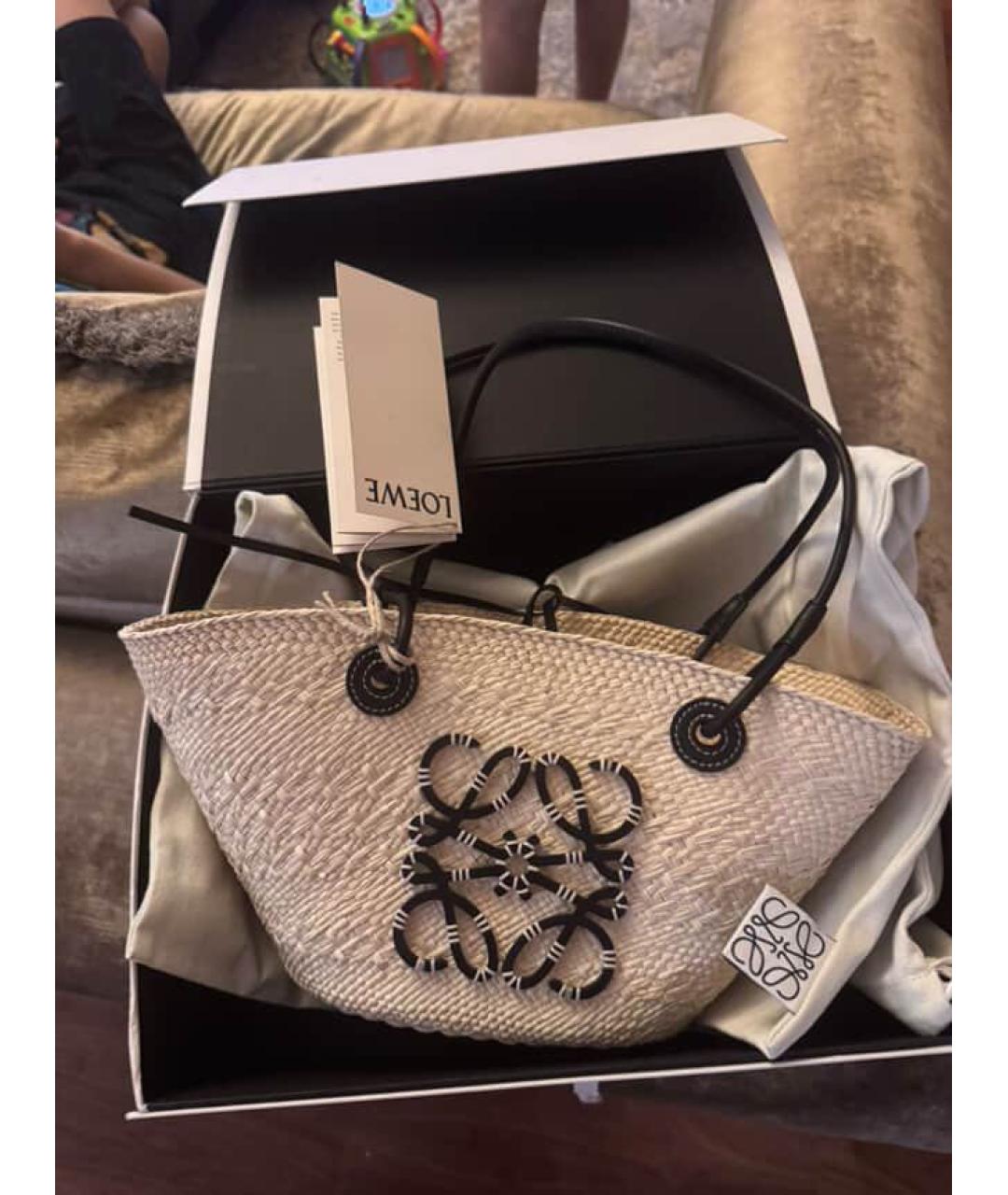 LOEWE Бежевая пелетеная пляжная сумка, фото 6