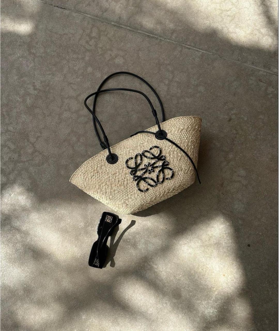 LOEWE Бежевая пелетеная пляжная сумка, фото 4