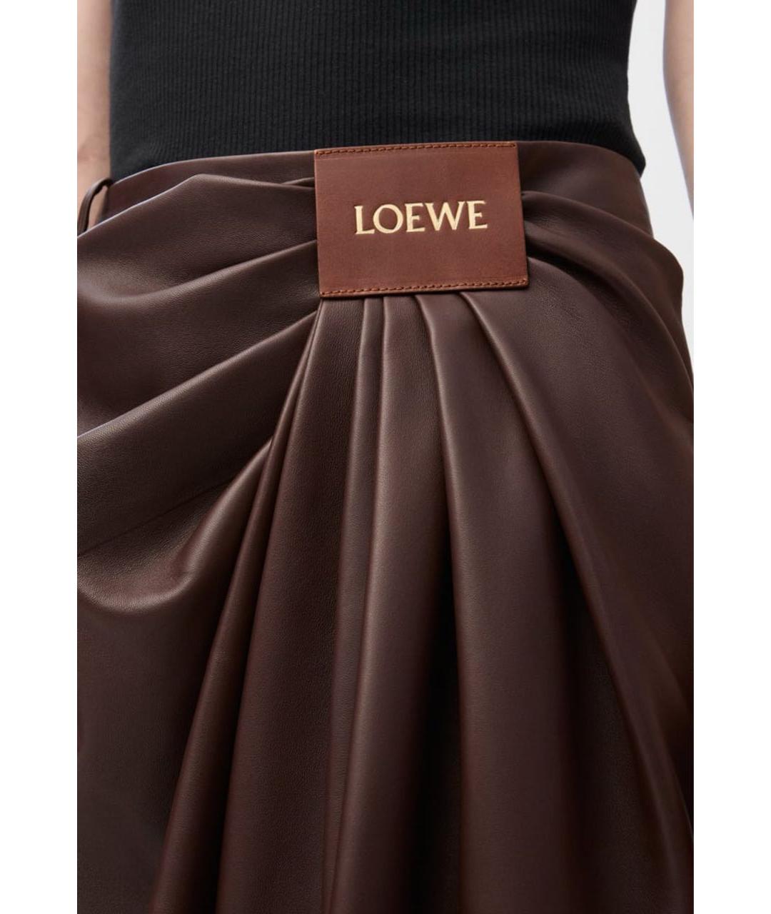 LOEWE Коричневые кожаные брюки широкие, фото 5