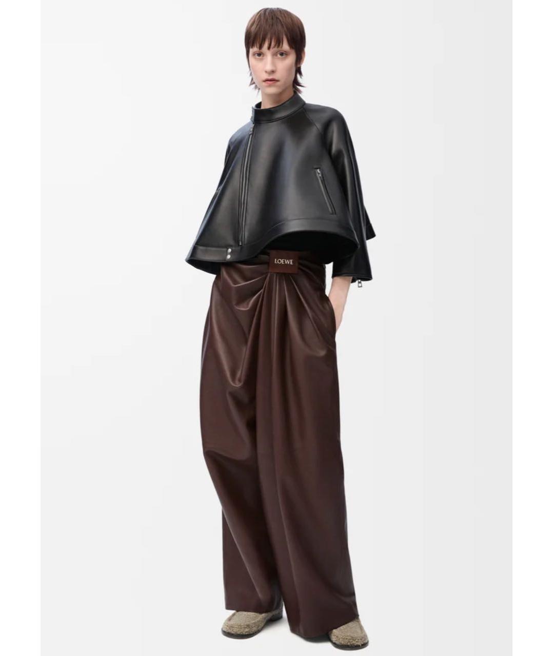 LOEWE Коричневые кожаные брюки широкие, фото 2