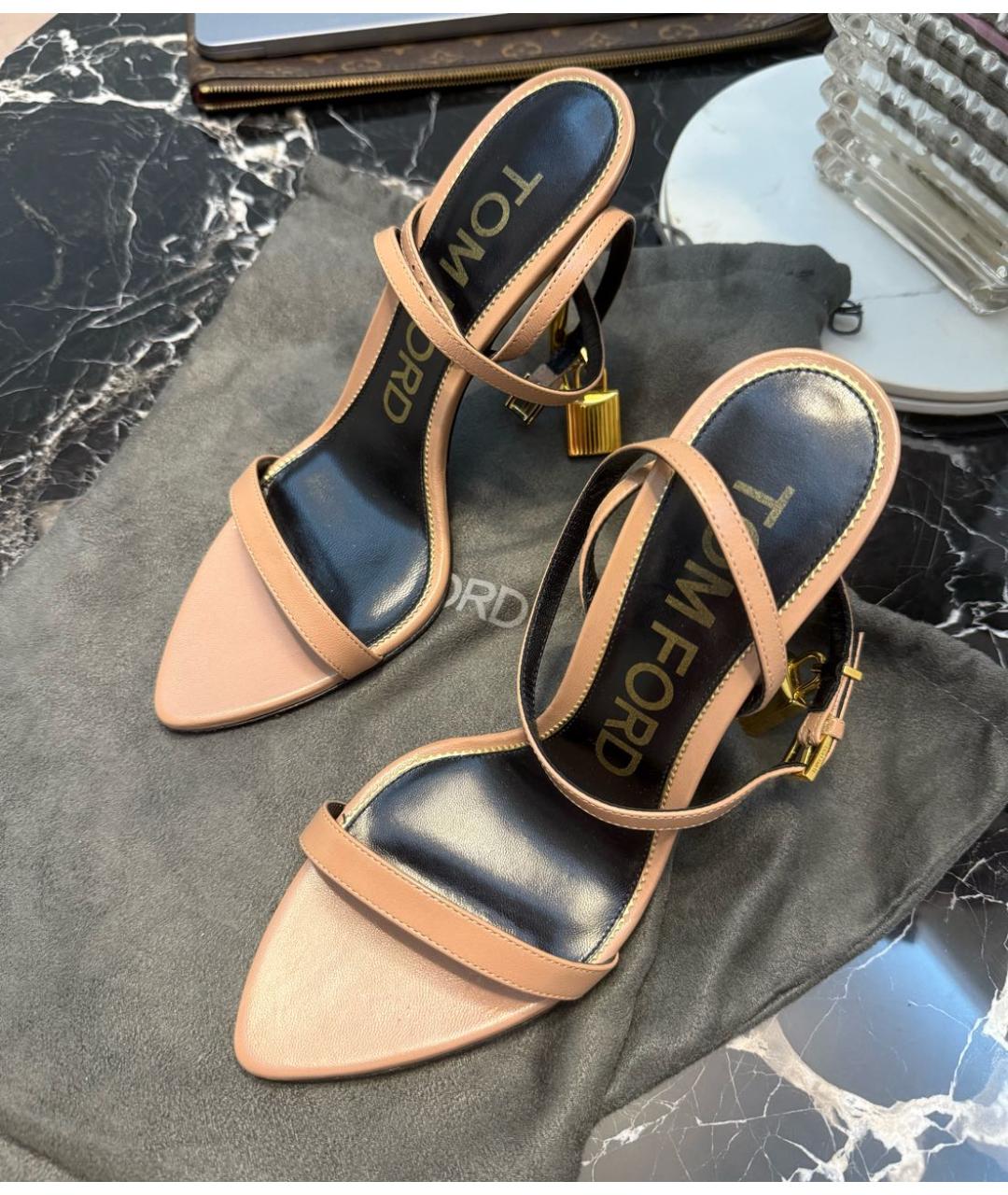 TOM FORD Бежевые кожаные босоножки, фото 6