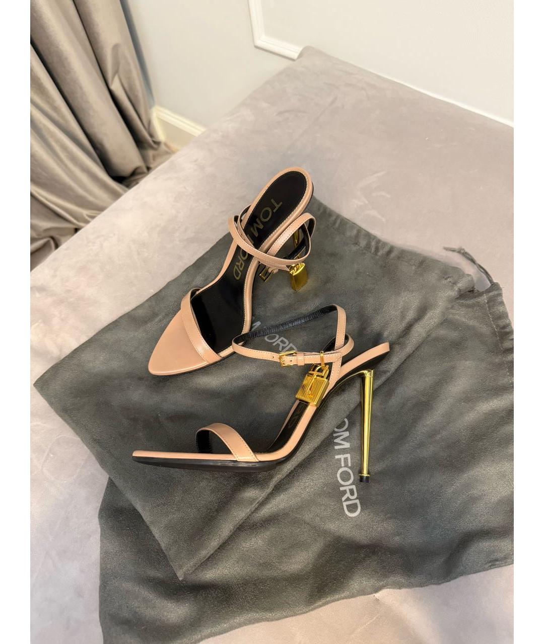 TOM FORD Бежевые кожаные босоножки, фото 3