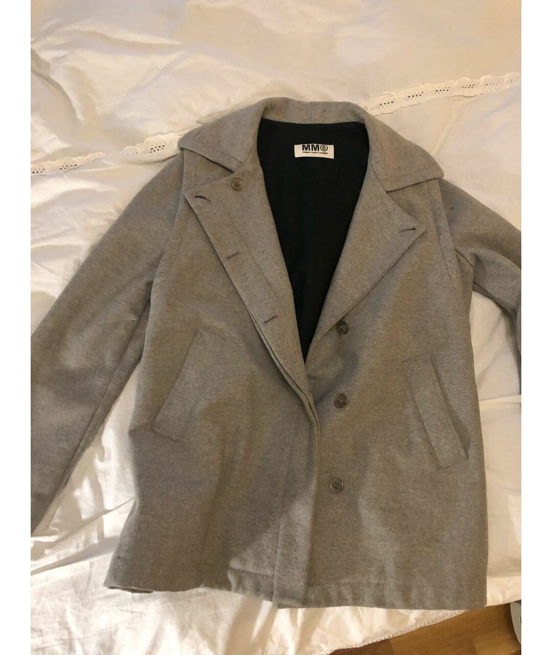 MM6 MAISON MARGIELA Серое шерстяное пальто, фото 7