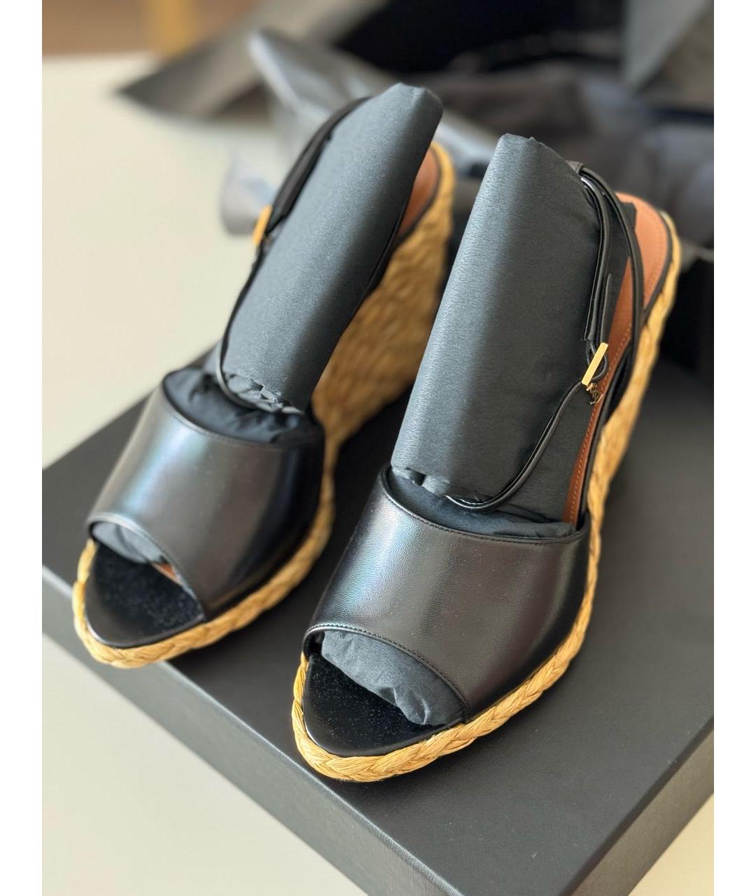 SAINT LAURENT Черные кожаные босоножки, фото 2