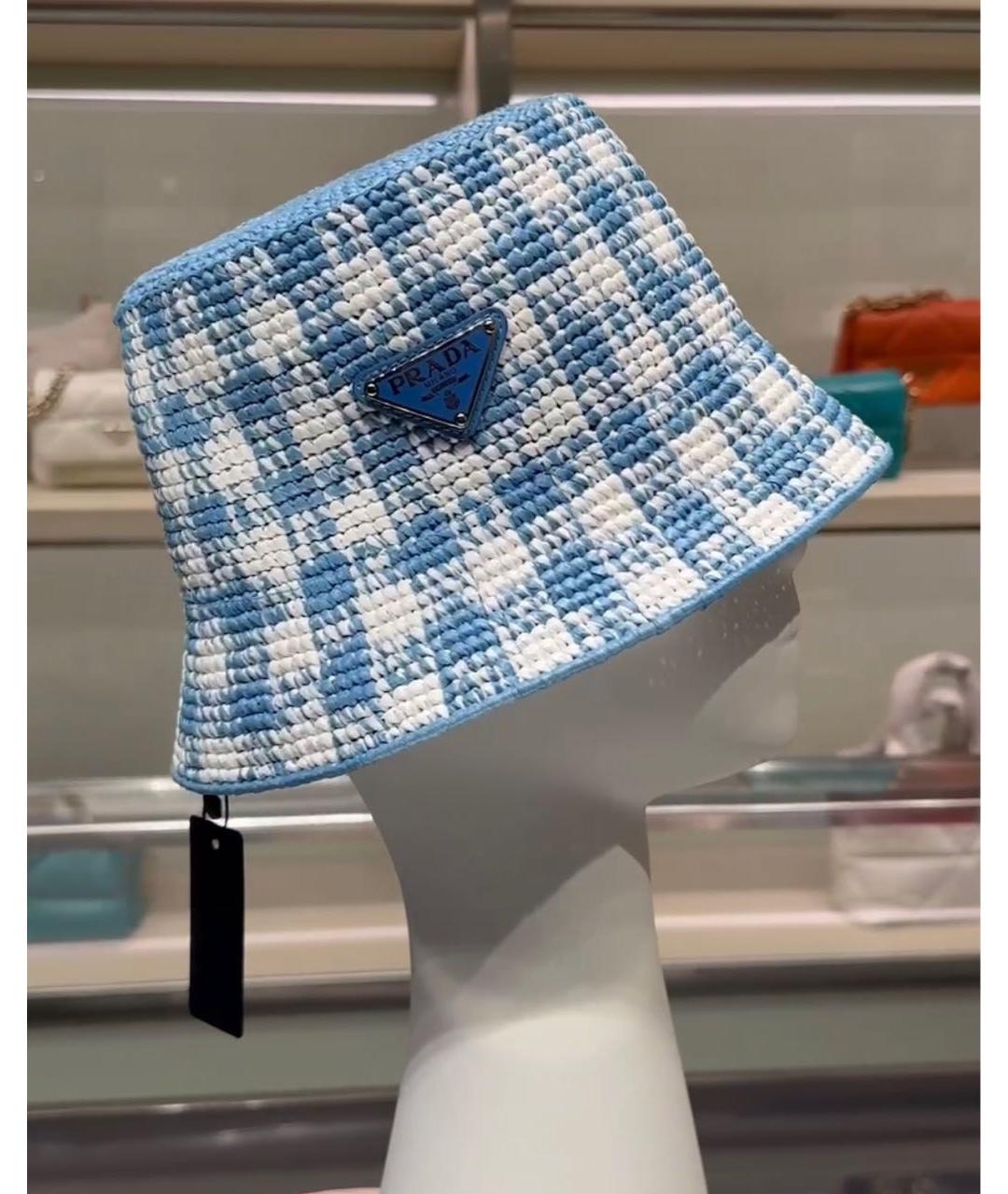 PRADA Голубая соломенная панама, фото 4