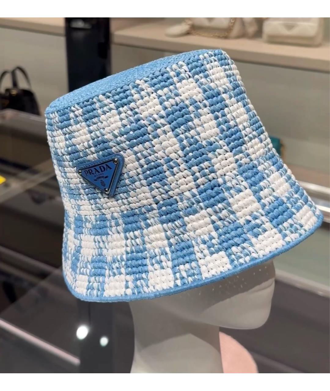 PRADA Голубая соломенная панама, фото 3