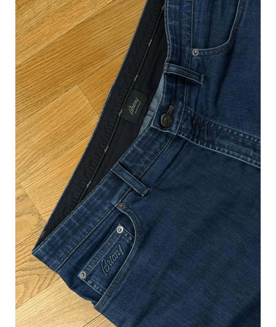 BRIONI Синие хлопко-эластановые прямые джинсы, фото 4