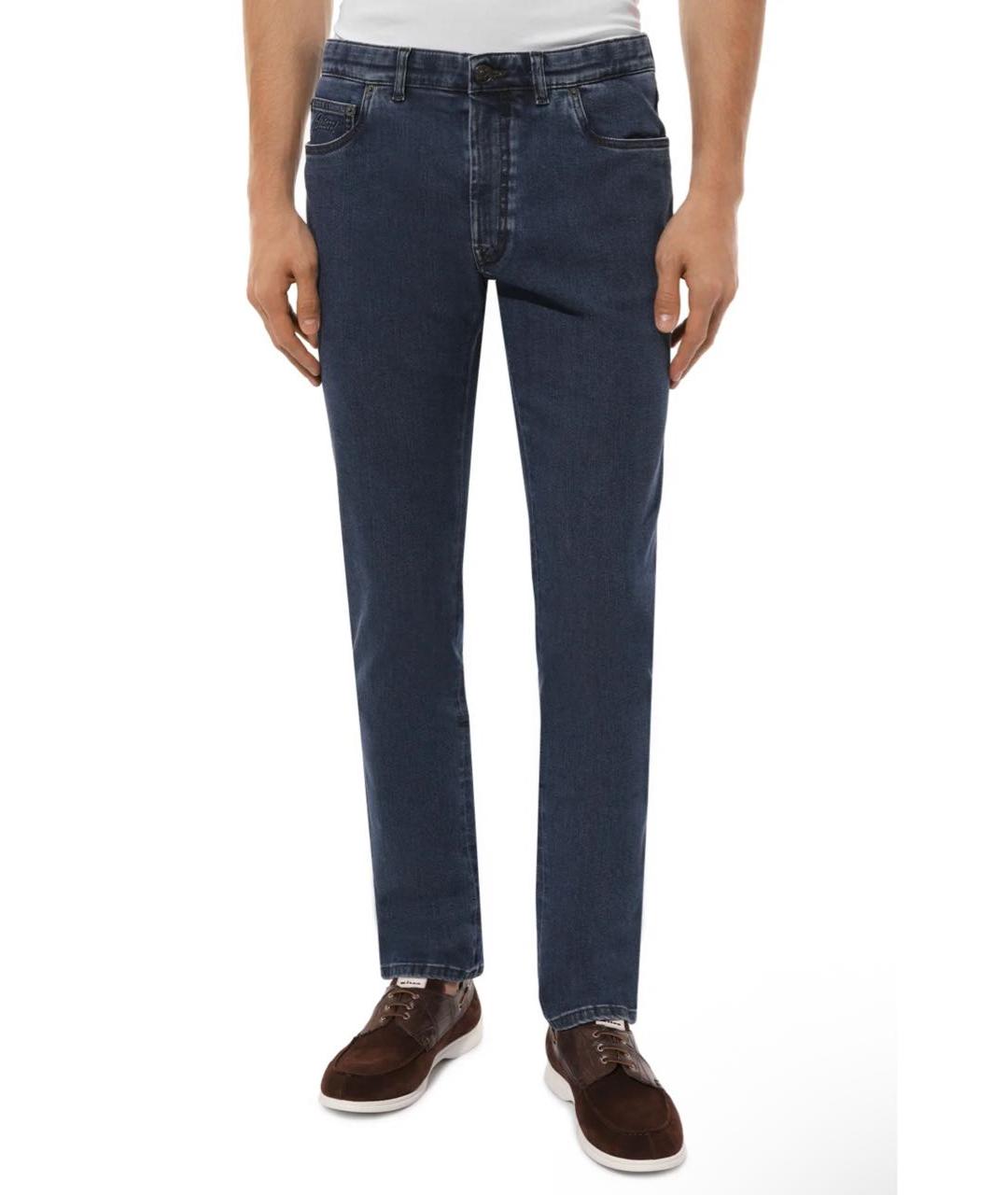 BRIONI Синие хлопко-эластановые прямые джинсы, фото 2
