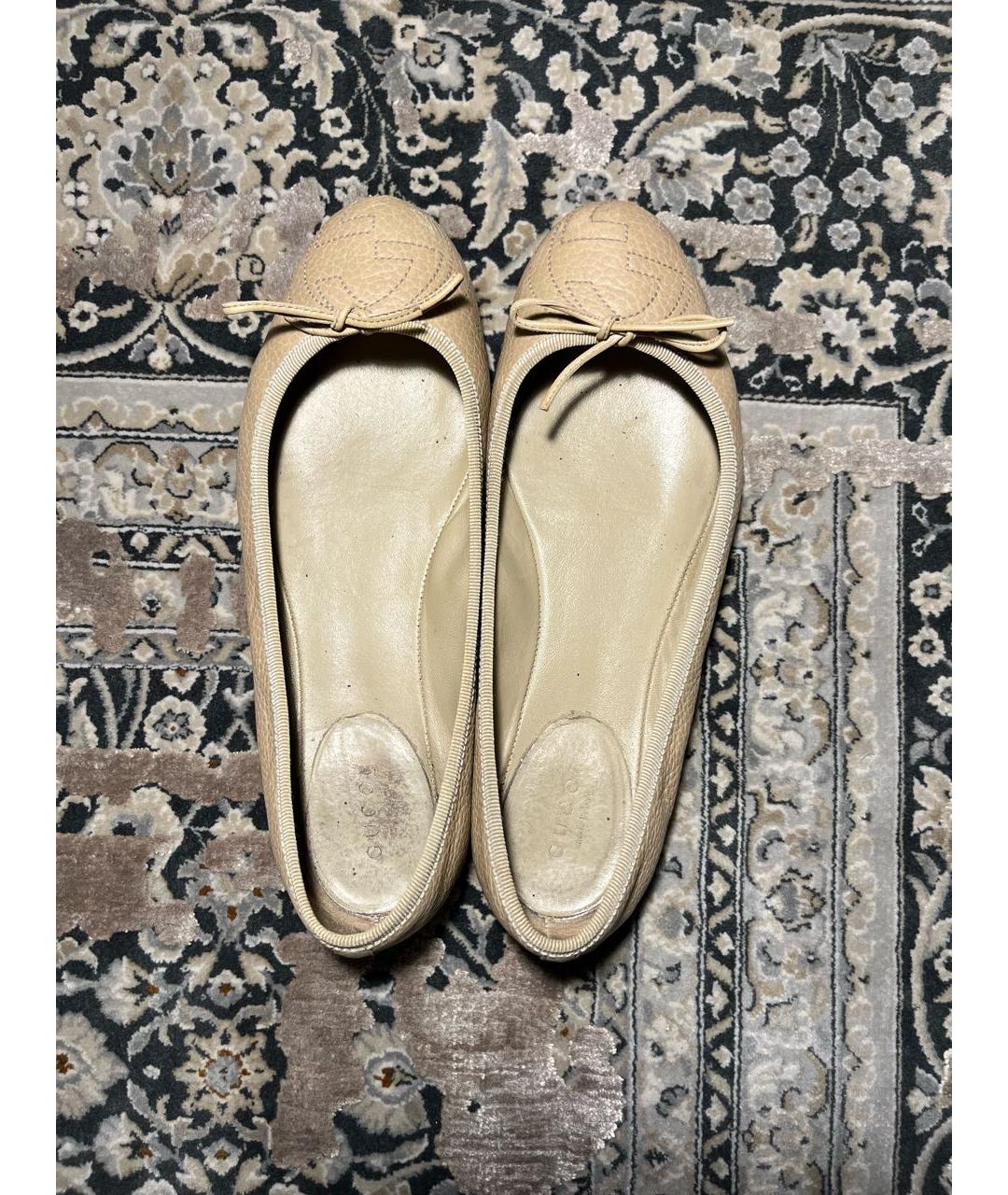 GUCCI Бежевые кожаные балетки, фото 3