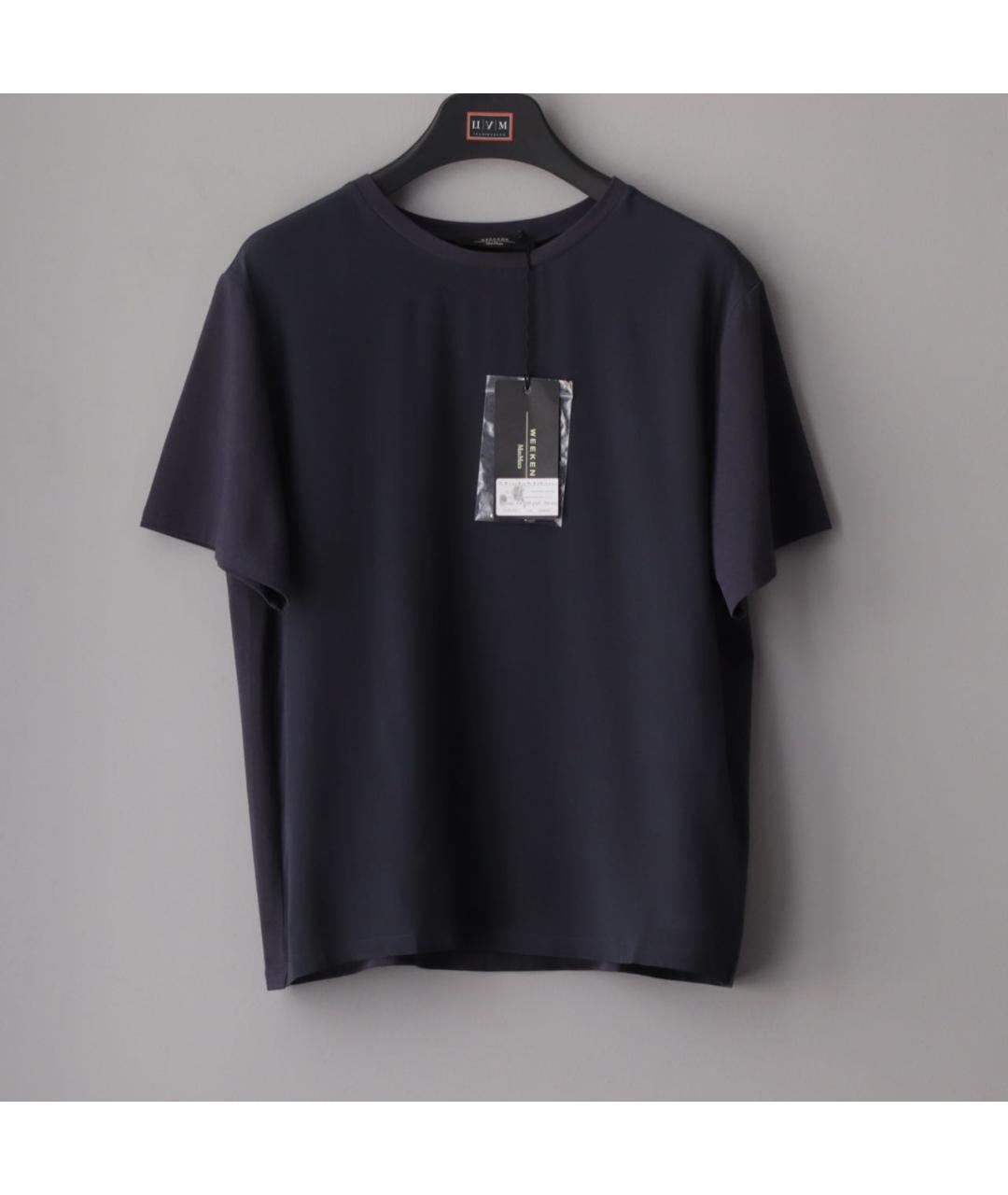 WEEKEND MAX MARA Темно-синяя шелковая футболка, фото 4