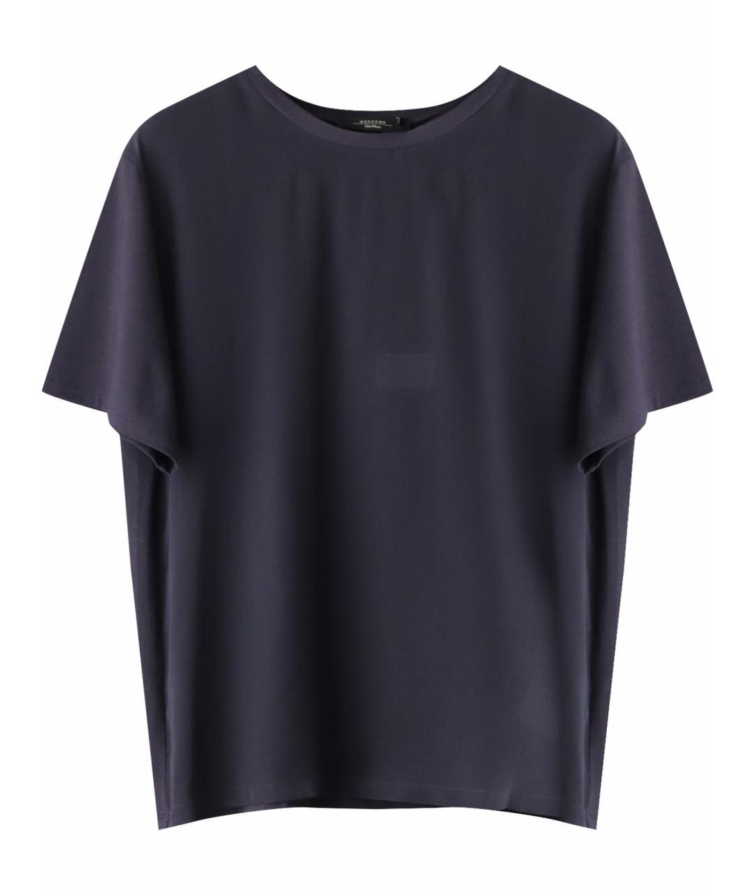 WEEKEND MAX MARA Темно-синяя шелковая футболка, фото 1