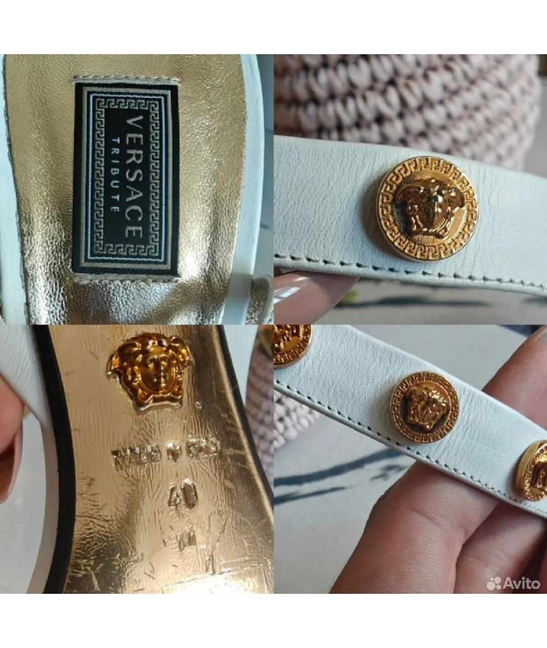 VERSACE Белые кожаные босоножки, фото 6