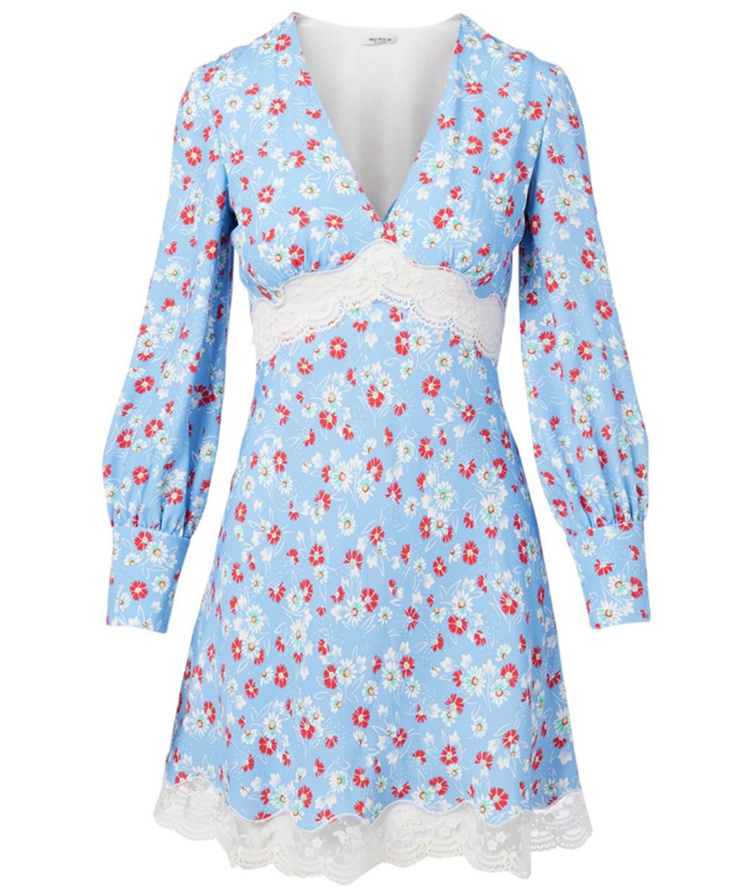 MIU MIU Бирюзовое твидовое повседневное платье, фото 1
