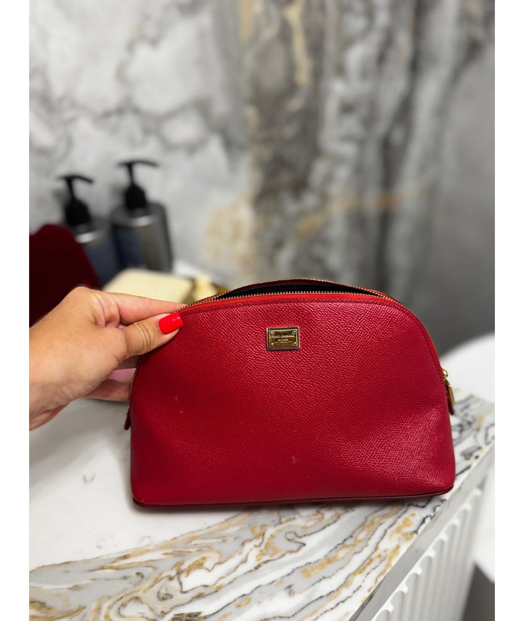 DOLCE&GABBANA Красная кожаная косметичка, фото 6