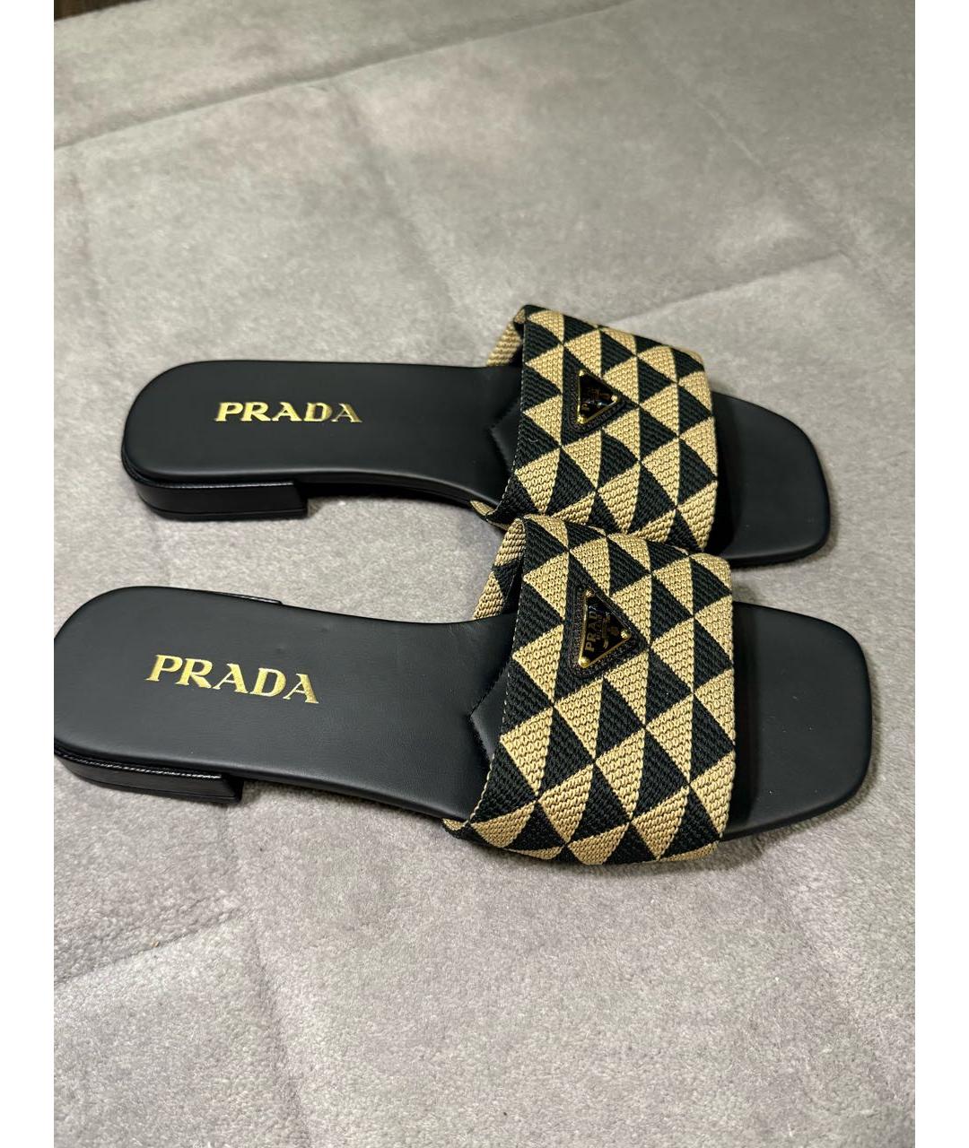 PRADA Коричневые текстильные шлепанцы, фото 8
