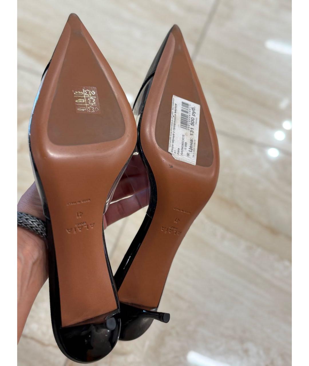 ALAIA Черные лодочки на низком каблуке из лакированной кожи, фото 5