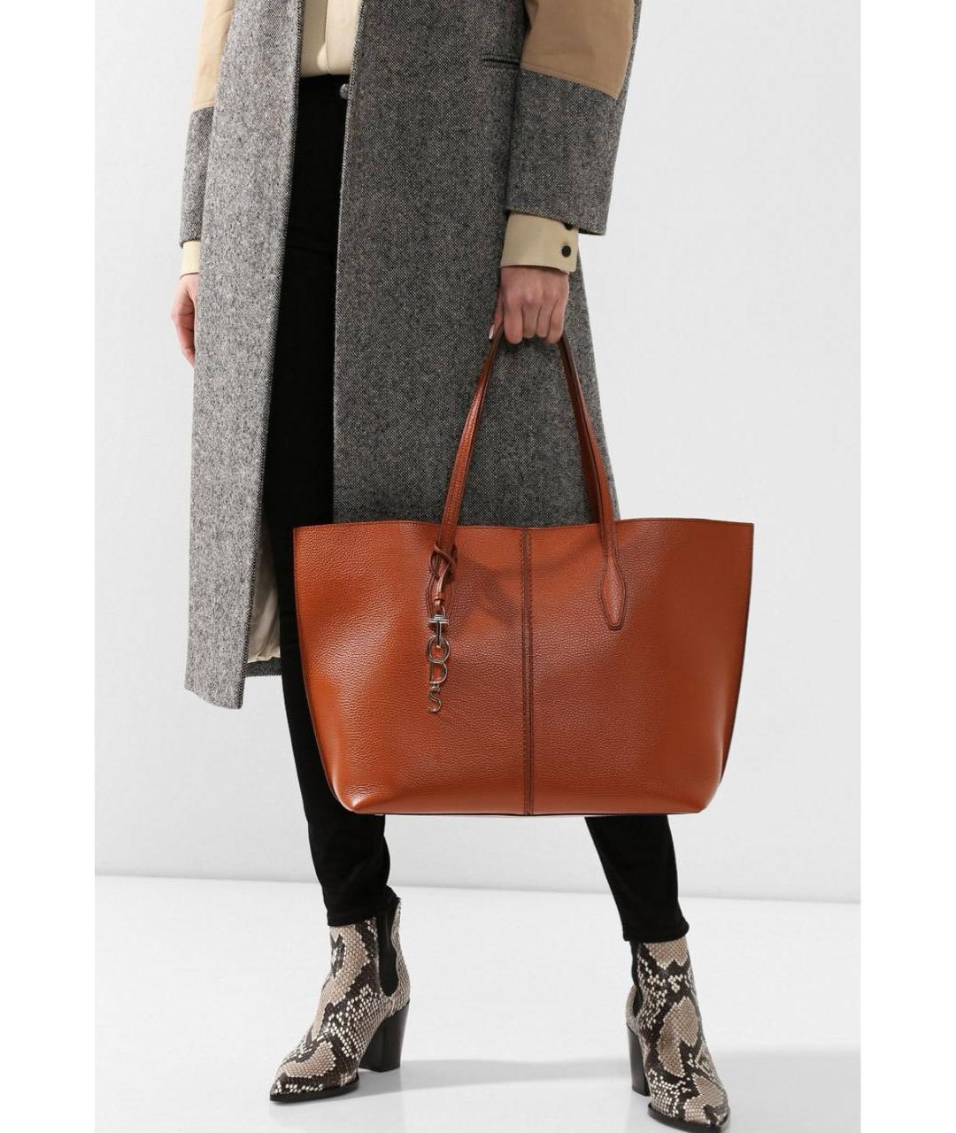 TOD'S Коричневая кожаная сумка тоут, фото 8