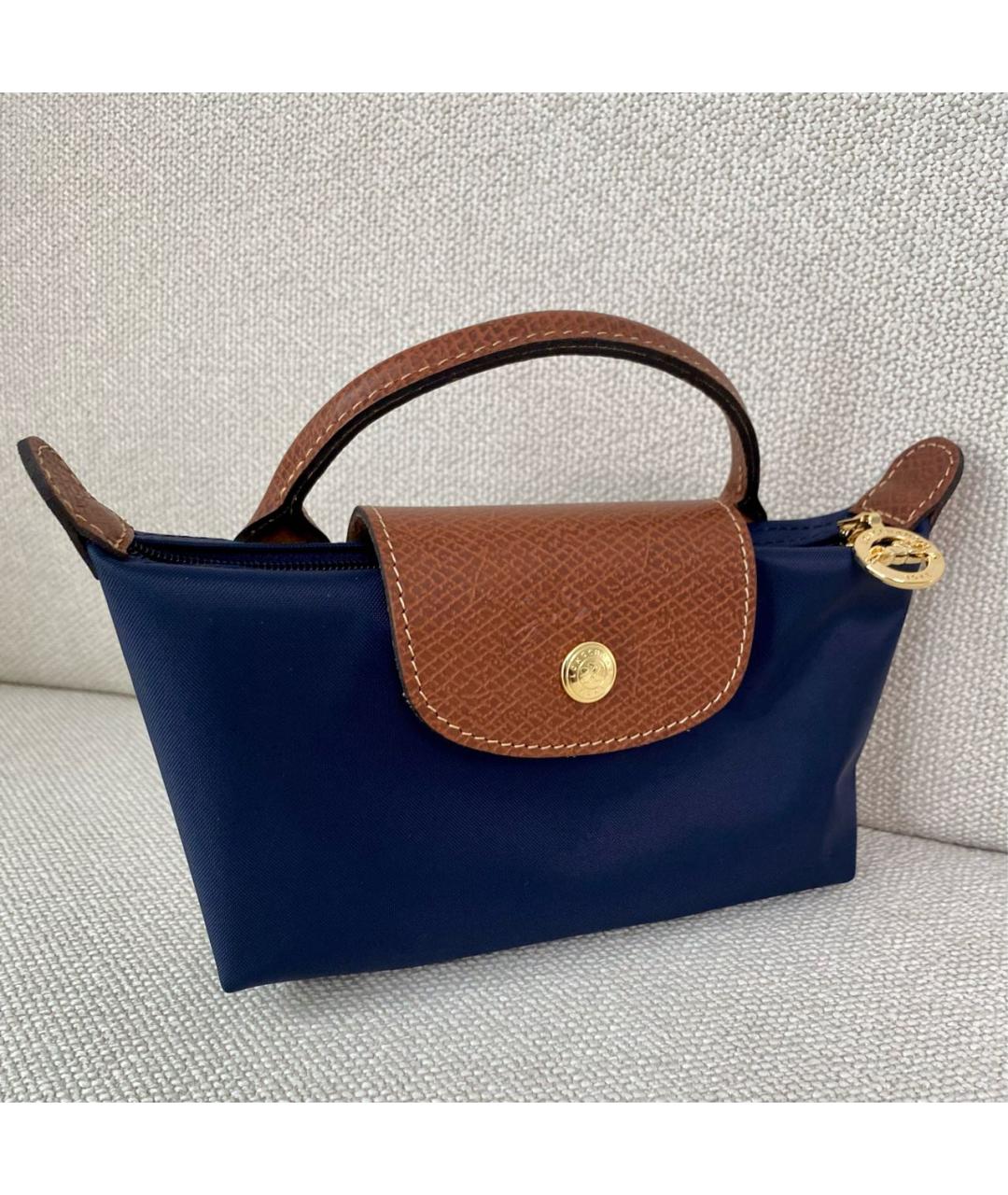 LONGCHAMP Темно-синяя синтетическая сумка с короткими ручками, фото 2