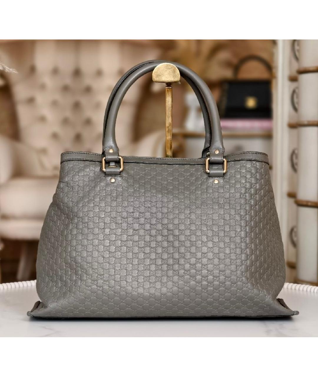 GUCCI Серая кожаная сумка тоут, фото 3