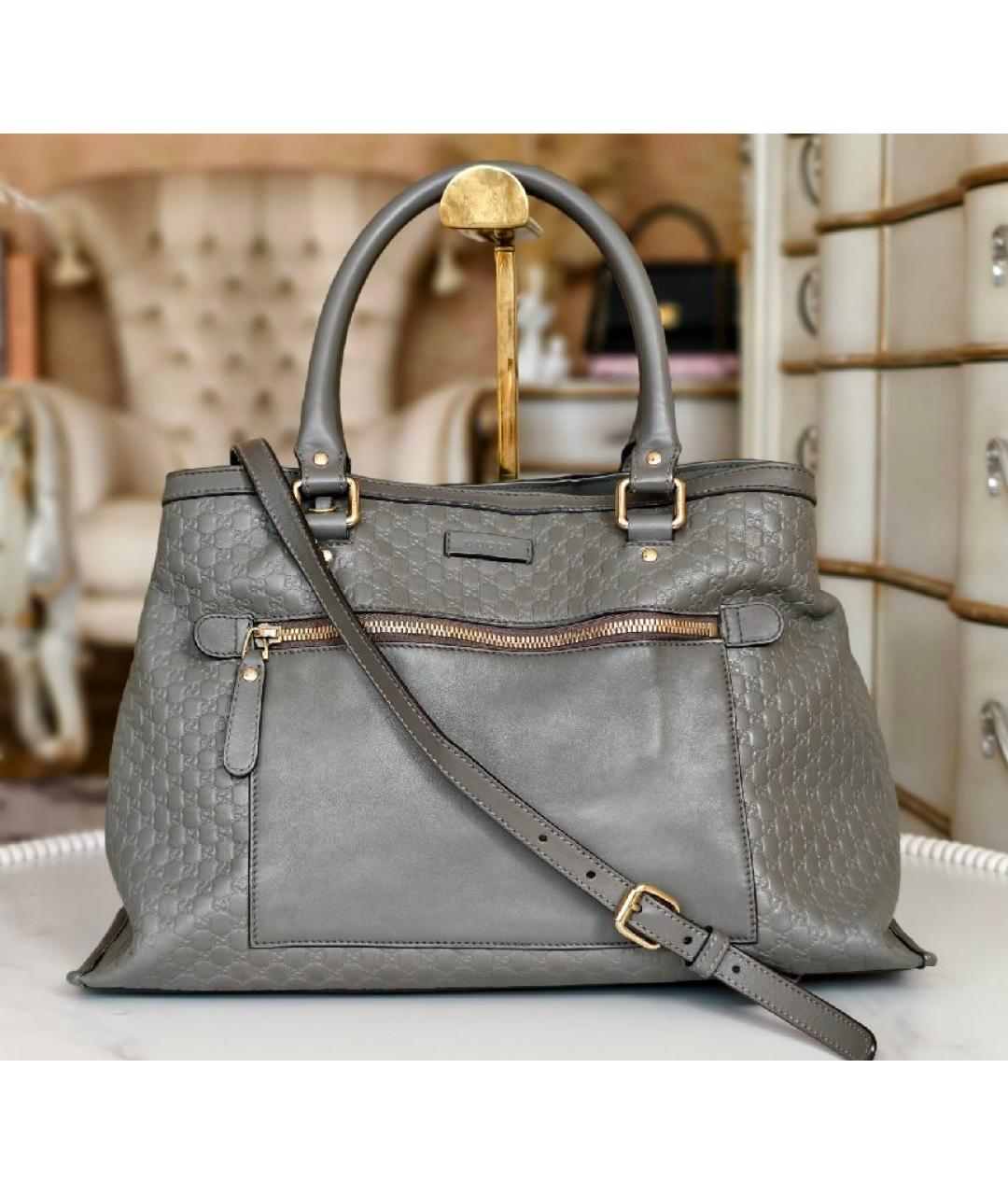 GUCCI Серая кожаная сумка тоут, фото 9