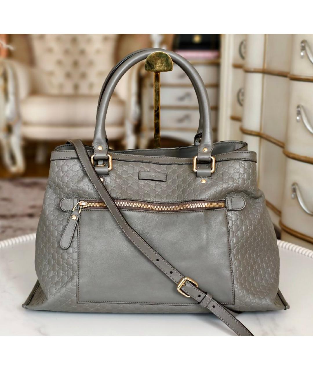 GUCCI Серая кожаная сумка тоут, фото 8