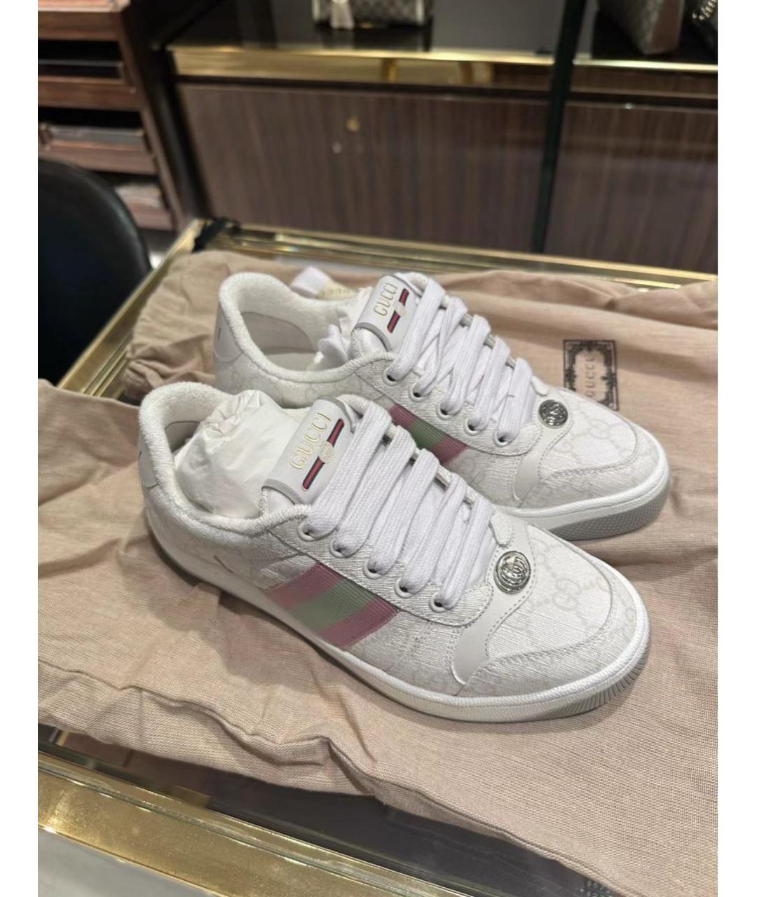 GUCCI Белые кожаные кроссовки, фото 5