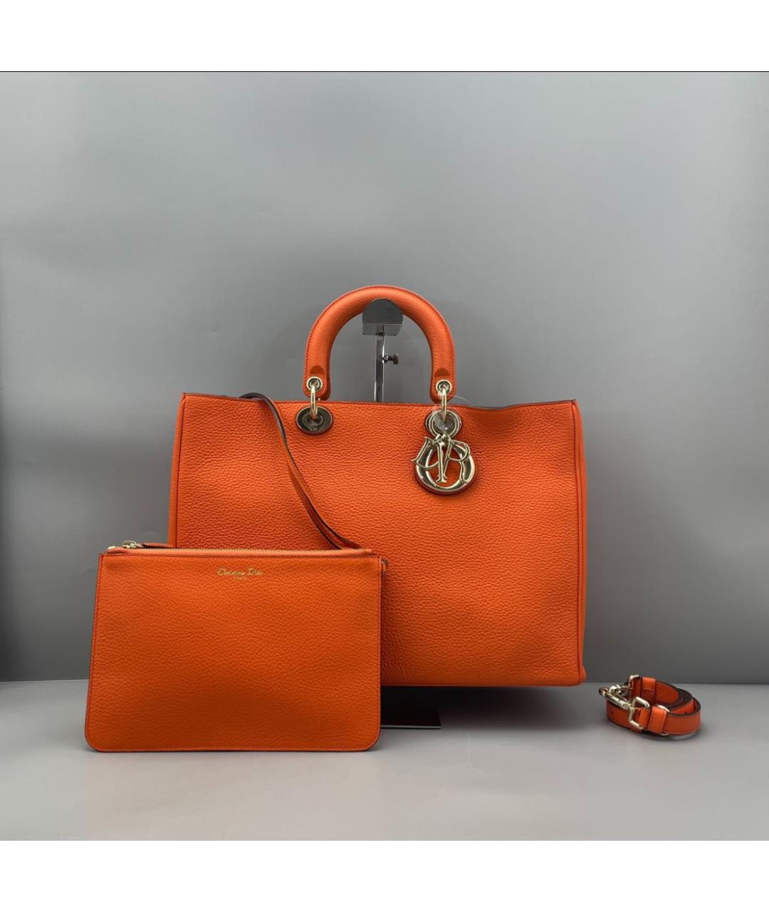 CHRISTIAN DIOR Оранжевая кожаная сумка тоут, фото 2