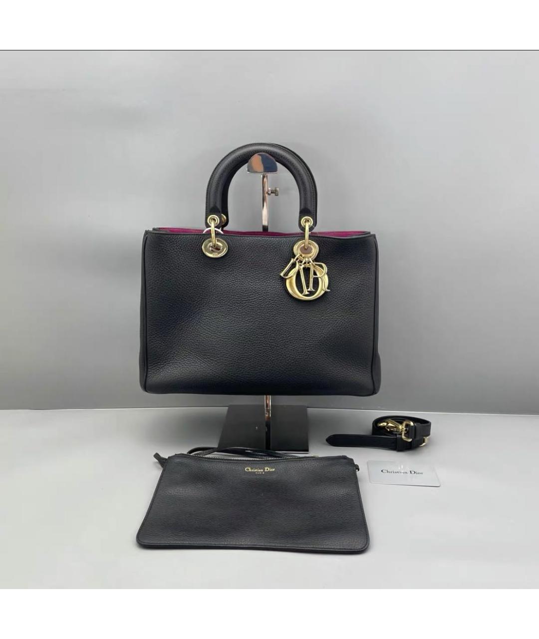 CHRISTIAN DIOR Черная кожаная сумка тоут, фото 2